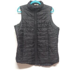 Bobbie Brooks Ladies Black Puffer Vest Quilted Womens 1X full zip high neck EUC